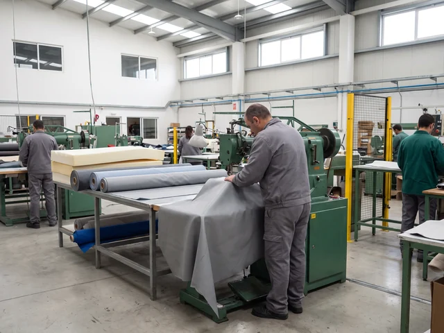 Industrial sewing line making soft play padding covers