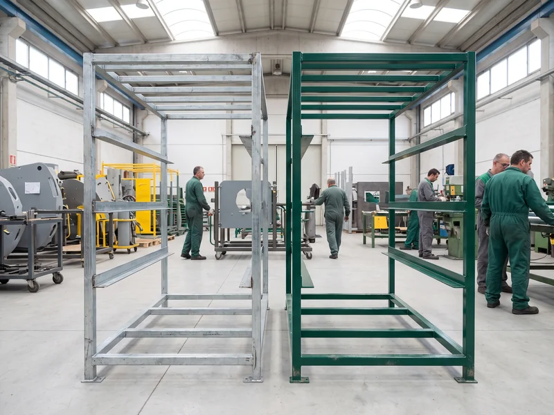 Steel frames before and after powder coating