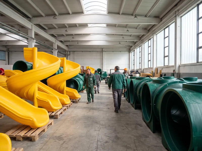 Finished slides and tunnels in the rotomolding workshop
