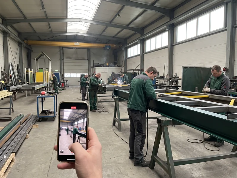 Live video tour of the workshop on a phone