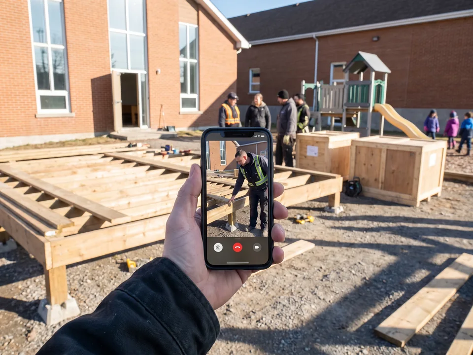 Phone showing a video call with the pre-assembly yard lead