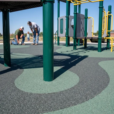 Poured-in-place EPDM rubber surfacing under play equipment