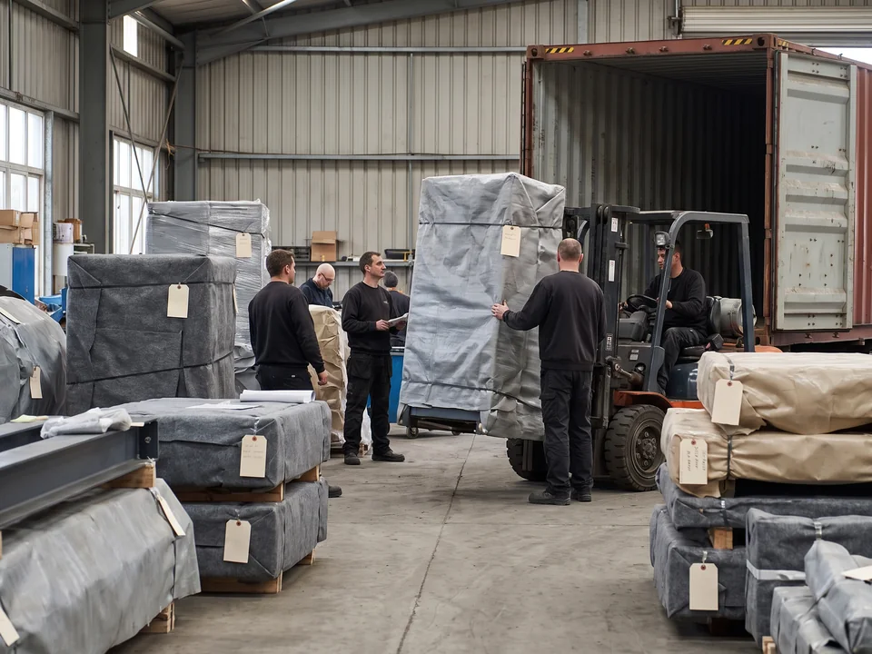 Numbered parts loaded into a container in installation order