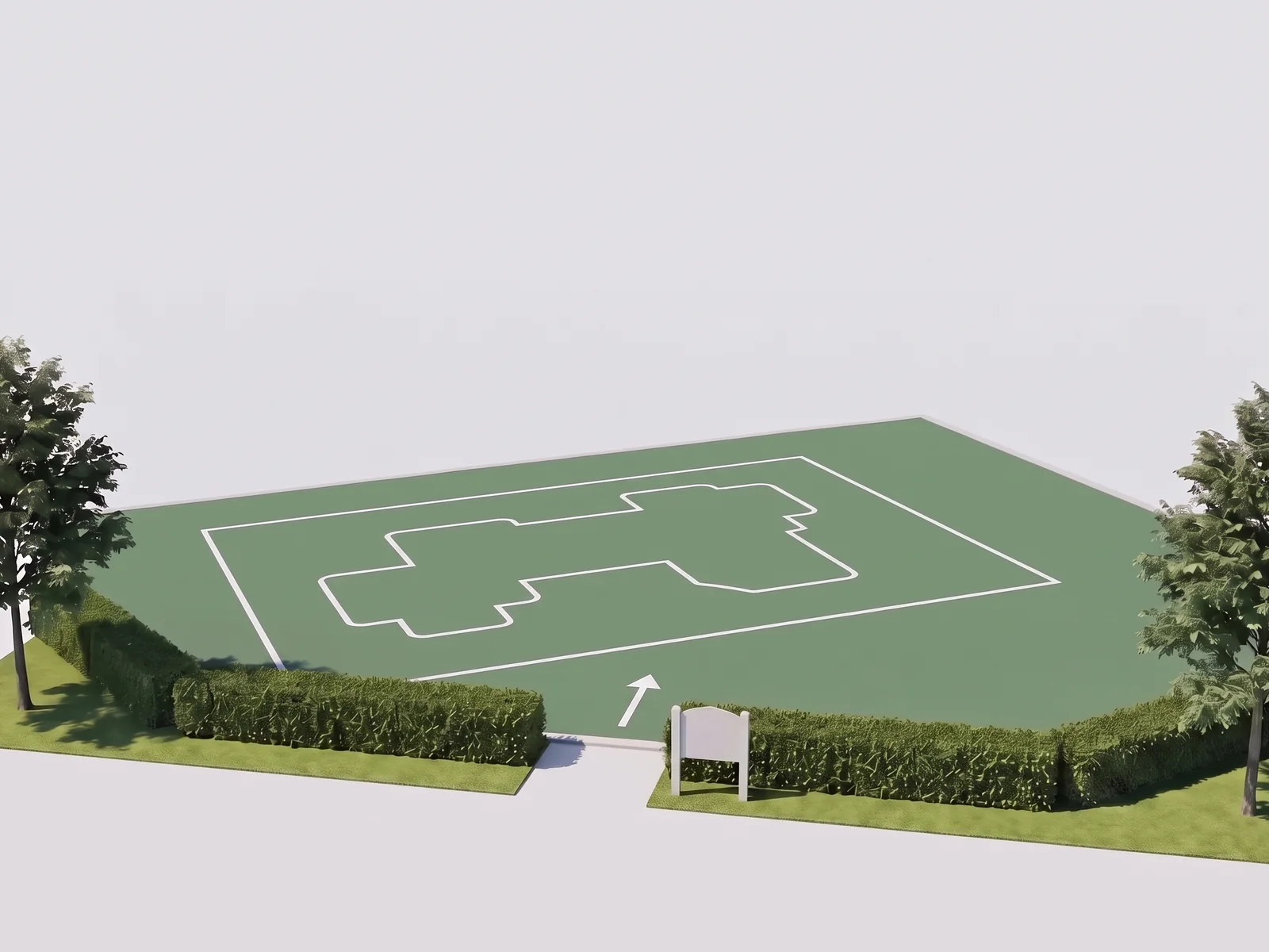 Layer 1: the site with the approved layout lines, before the structure