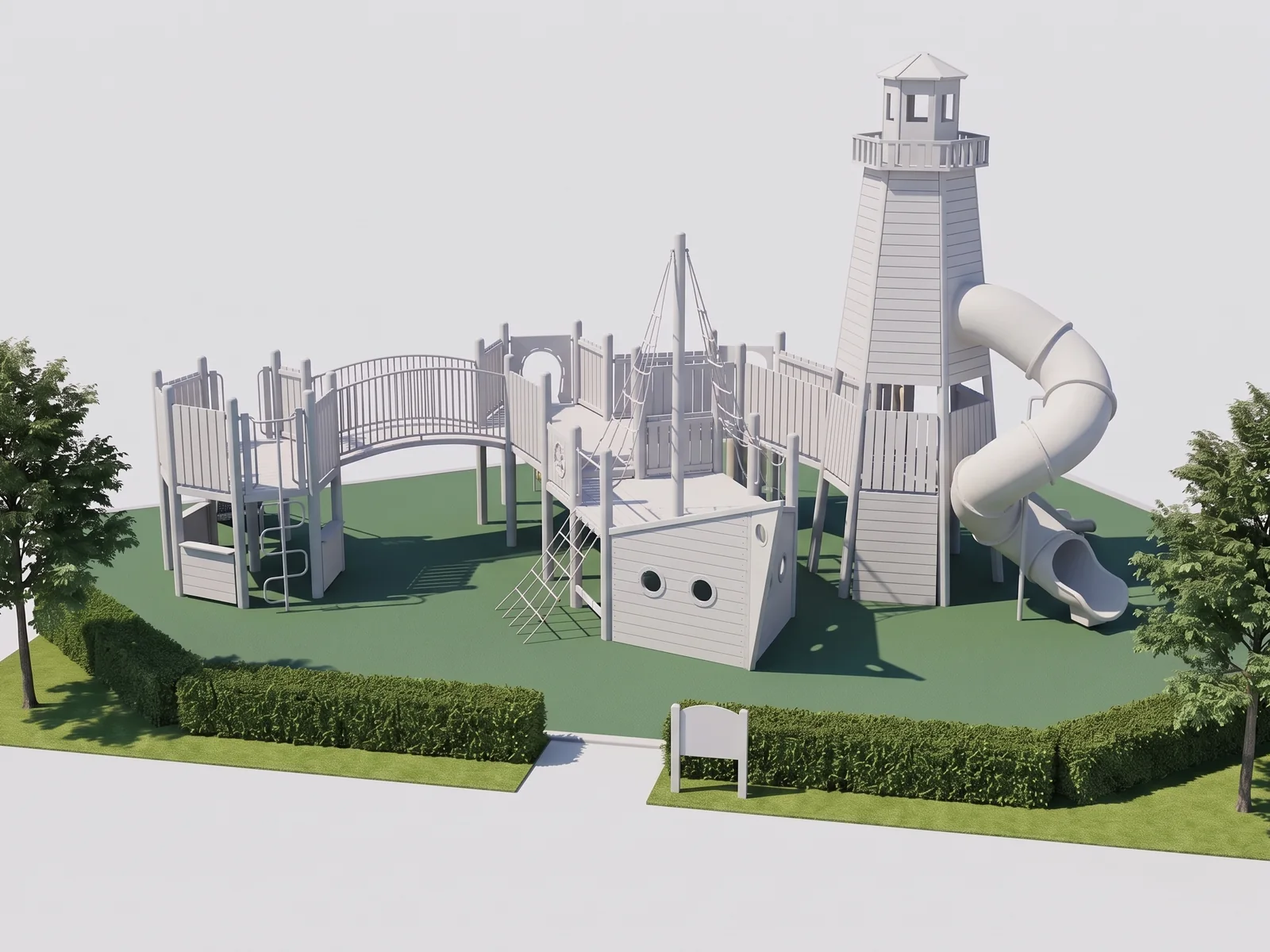 Layer 3: the theme elements added to the structure, still as a white model