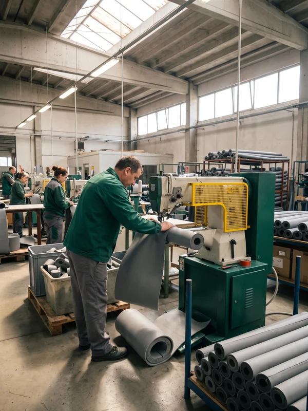 Industrial sewing line stitching fire-retardant PVC covers
