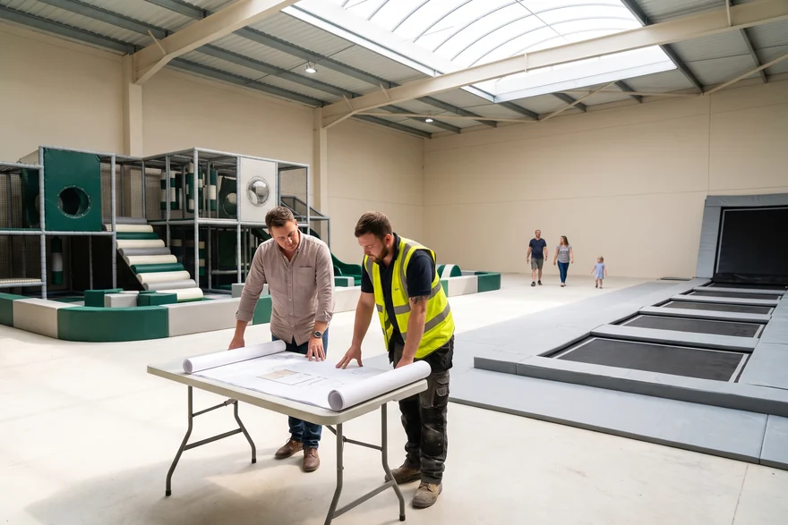 Venue operator and local installer reviewing installation drawings