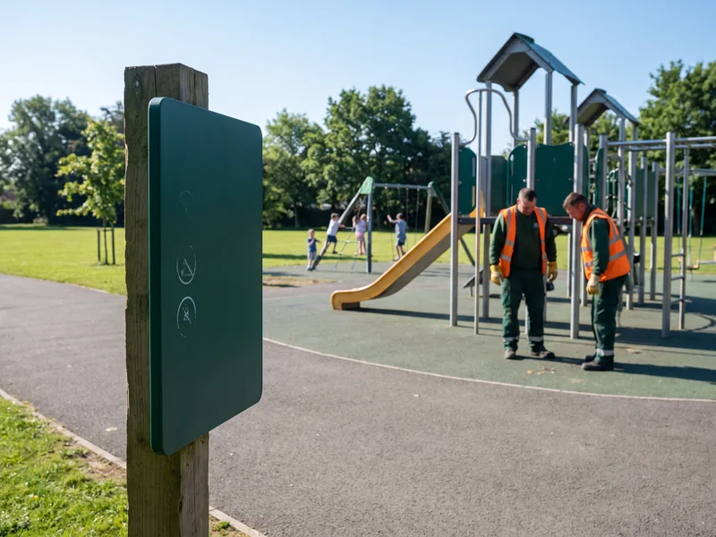 Playground entry sign in HDPE at the entrance to a park play area
