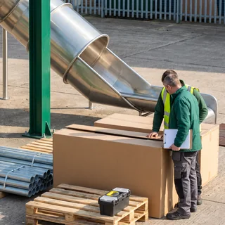 The exit of a stainless steel slide