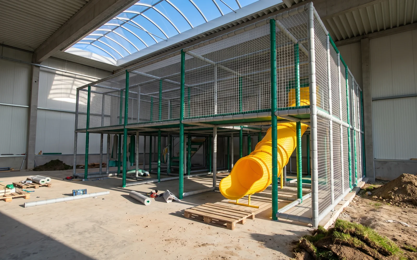 The same soft play structure from the same camera position with all padding fitted