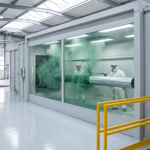 Evergreen powder wraps a tube in the powder booth