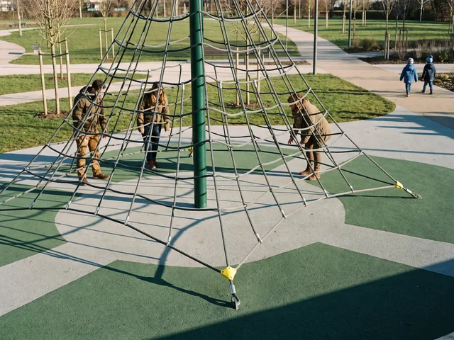 Rope and climbing net on a commercial playground