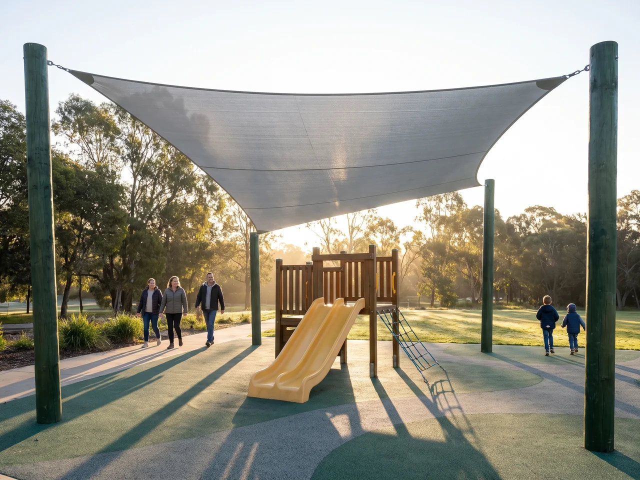 Shade structure on a commercial playground