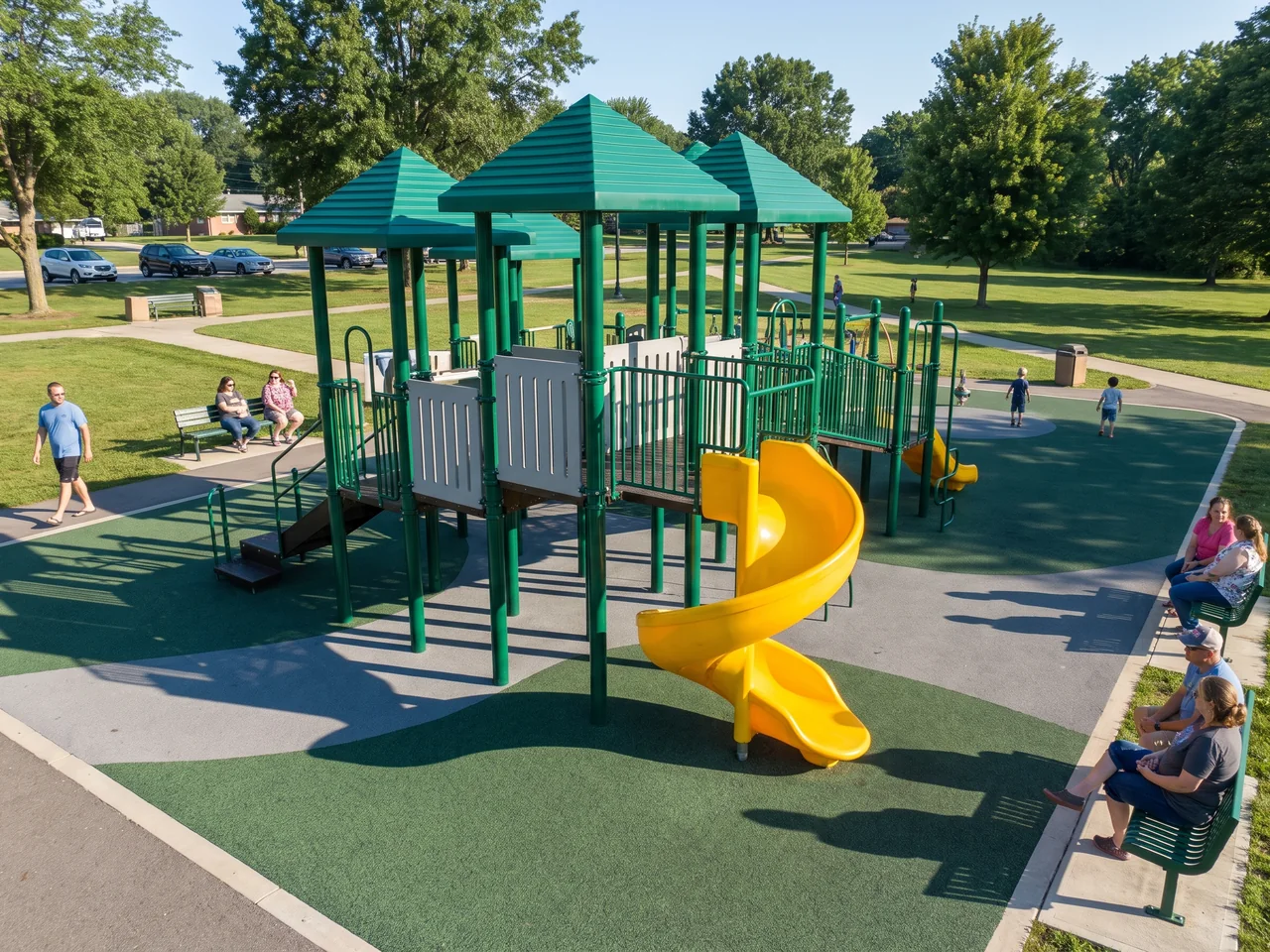 Multi-deck structure on a commercial playground