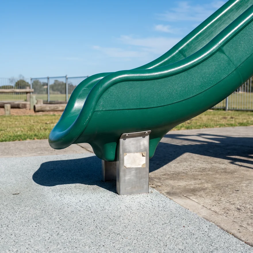 The exit end of a slide standing on its support foot