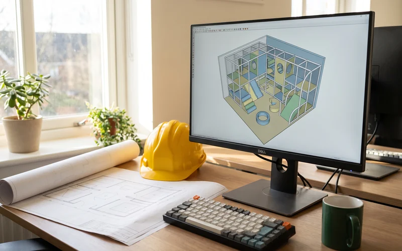 3D render of a soft play structure on a monitor