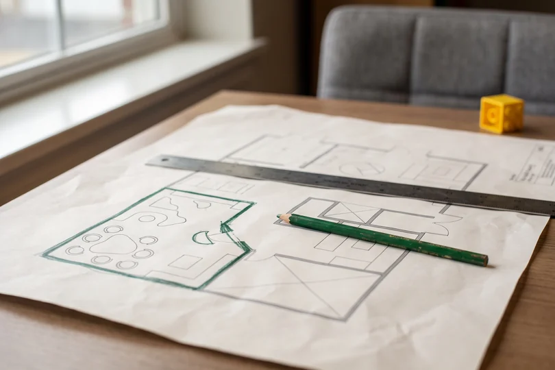 2D plan print with the toddler zone and parent seating marked