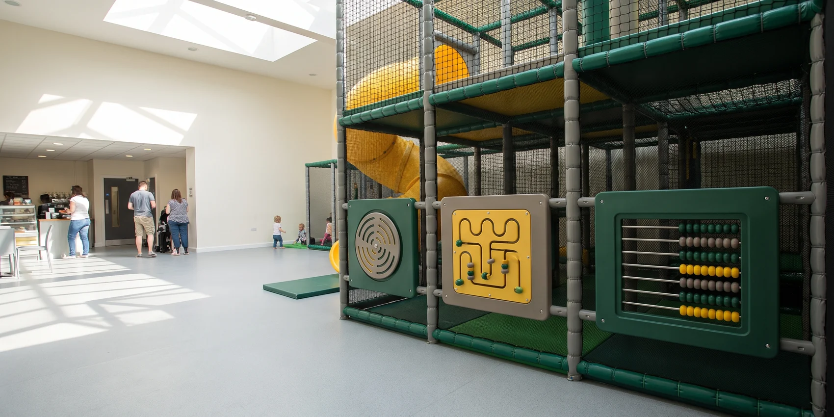HDPE spinner, maze and abacus game panels on a soft play structure